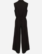 allyson Compleu Negru din Viscoză Bluză Scurtă cu Nasturi Pantaloni Larghi cu Elastic în Talie Rissanama