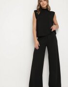 allyson Komplet Negru Bluză cu Legătură și Pantaloni Largi Halazea