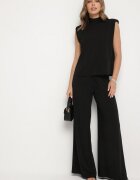 allyson Komplet Negru Bluză cu Legătură și Pantaloni Largi Halazea