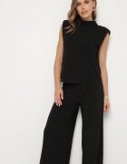 allyson Komplet Negru Bluză cu Legătură și Pantaloni Largi Halazea