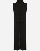 allyson Komplet Negru Bluză cu Legătură și Pantaloni Largi Halazea