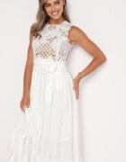 allyson Rochie Albă cu croială cloș cu broderie ajurată Rivanta