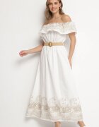 allyson Rochie Albă Spaniolă stil Boho cu broderie și curea cu cataramă Mellirna