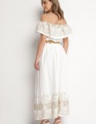 allyson Rochie Albă Spaniolă stil Boho cu broderie și curea cu cataramă Mellirna