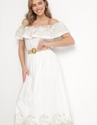allyson Rochie Albă Spaniolă stil Boho cu broderie și curea cu cataramă Mellirna