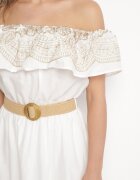 allyson Rochie Albă Spaniolă stil Boho cu broderie și curea cu cataramă Mellirna