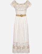 allyson Rochie Albă Spaniolă stil Boho cu broderie și curea cu cataramă Mellirna