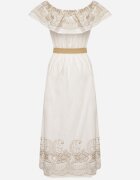 allyson Rochie Albă Spaniolă stil Boho cu broderie și curea cu cataramă Mellirna