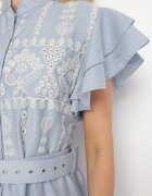 allyson Rochie Albastră Boho cu croi evazat broderie volane și curea Callindra