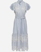 allyson Rochie Albastră Boho cu croi evazat broderie volane și curea Callindra