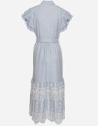allyson Rochie Albastră Boho cu croi evazat broderie volane și curea Callindra