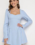 allyson Rochie Albastră De Cocktail cu Croială Evazată cu Volane și Corset Farian