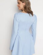 allyson Rochie Albastră De Cocktail cu Croială Evazată cu Volane și Corset Farian