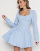 allyson Rochie Albastră De Cocktail cu Croială Evazată cu Volane și Corset Farian