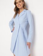 allyson Rochie albastră deschisă evazată mini cu decolteu petrecut și pliuri la bază Lontasa