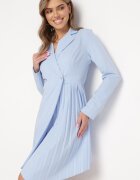 allyson Rochie albastră deschisă evazată mini cu decolteu petrecut și pliuri la bază Lontasa
