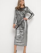 allyson Rochie Argintie Metalică Maxi cu Volane Decorative Virelia