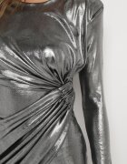 allyson Rochie Argintie Metalică Maxi cu Volane Decorative Virelia