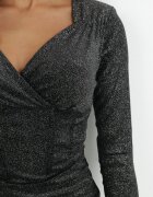 allyson Rochie Argintie-Neagră de velur cu talie tip corset și drapaje Hanitra
