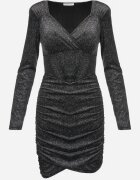allyson Rochie Argintie-Neagră de velur cu talie tip corset și drapaje Hanitra
