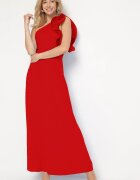 allyson Rochie Asimetrică Roșie cu croială evazată cu volane decorative la umeri Virama