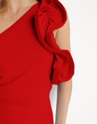 allyson Rochie Asimetrică Roșie cu croială evazată cu volane decorative la umeri Virama