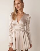 allyson Rochie bej mini din satin cu decolteu adânc și legătură la spate Liadan