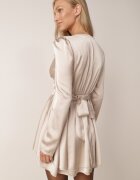 allyson Rochie bej mini din satin cu decolteu adânc și legătură la spate Liadan