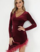 allyson Rochie Bordo Asimetrică cu Pene Fizie
