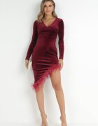 allyson Rochie Bordo Asimetrică cu Pene Fizie