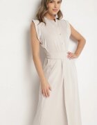 allyson Rochie Cămașă Bej cu croială evazată cu cordon în talie Mavirielle