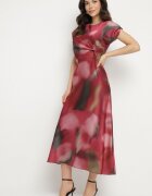 allyson Rochie Cloș Roșie cu Imprimeu Abstract cu Drapaje Decorative Tillanara