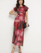 allyson Rochie Cloș Roșie cu Imprimeu Abstract cu Drapaje Decorative Tillanara