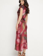allyson Rochie Cloș Roșie cu Imprimeu Abstract cu Drapaje Decorative Tillanara