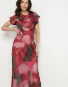 allyson Rochie Cloș Roșie cu Imprimeu Abstract cu Drapaje Decorative Tillanara