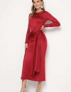 allyson Rochie Cocktail Bordeaux Decorată cu Legătură și Decupaj Vamizola