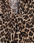 allyson Rochie de cocktail maro cambrată cu imprimeu leopard cu crăpătură laterală și zirconii Zelimi