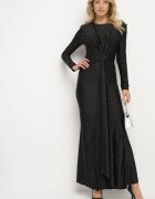 allyson Rochie De Cocktail Neagră cu Croială Ajustată cu Zirconii și Drapată în Talie Issalina