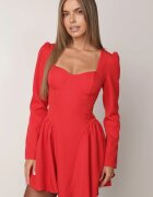 allyson Rochie de cocktail Roșie cu croi evazat cu volane și corset Farian