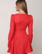 allyson Rochie de cocktail Roșie cu croi evazat cu volane și corset Farian