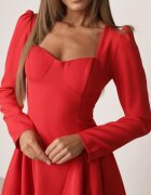 allyson Rochie de cocktail Roșie cu croi evazat cu volane și corset Farian