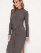 allyson Rochie Gri Mulată cu Maletă Trenă și Șliț Miredi