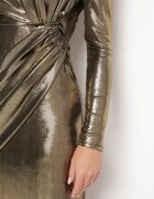 allyson Rochie Maxi Aurie Metalică cu Volane Decorative Virelia