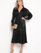 allyson Rochie Midi Neagră cu Bluză lejeră și Elastic în Talie Gorina