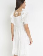 allyson Rochie Mini Albă cu Volane la Mâneci și Elastic în Talie Nevitta
