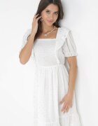 allyson Rochie Mini Albă cu Volane la Mâneci și Elastic în Talie Nevitta