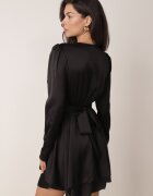 allyson Rochie Mini Neagră din Satin cu Decolteu Adânc și Legare la Spate Liadan