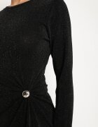 allyson Rochie Mulată Neagră cu Croi Asimetric cu Nasture și Zirconii Enadith