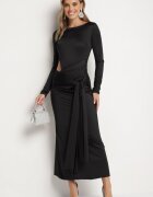 allyson Rochie Neagră De Cocktail Ornată Cu Legătură și Decupaj Vamizola