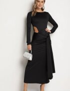 allyson Rochie Neagră De Cocktail Ornată Cu Legătură și Decupaj Vamizola